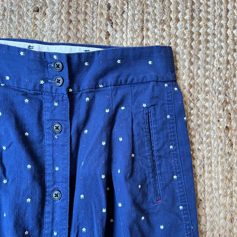 Ines de la Fressange UNIQLO Midi Skirt in Blue with Flowers